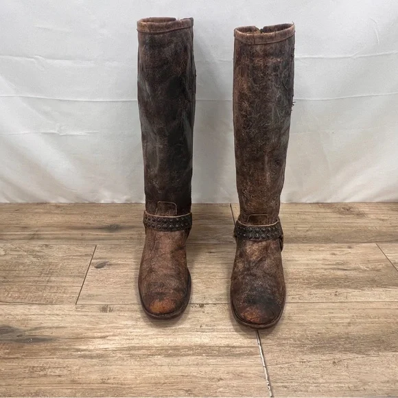 Frye Brown Tall Boots with Studded Strap - Picture 3 of 13